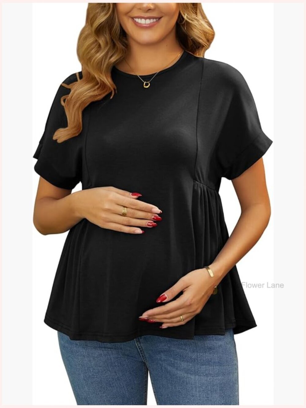 Maternity Babydoll Top Pleated Short Sleeve Peplum Blouse